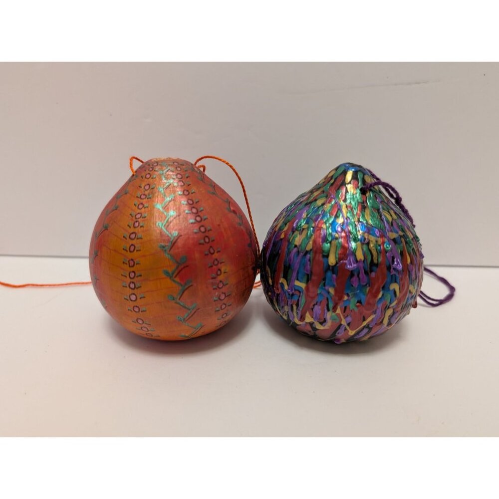 Hand-Painted Decorative Gourd Ornaments With Multicolor Patterns Hanging Strings